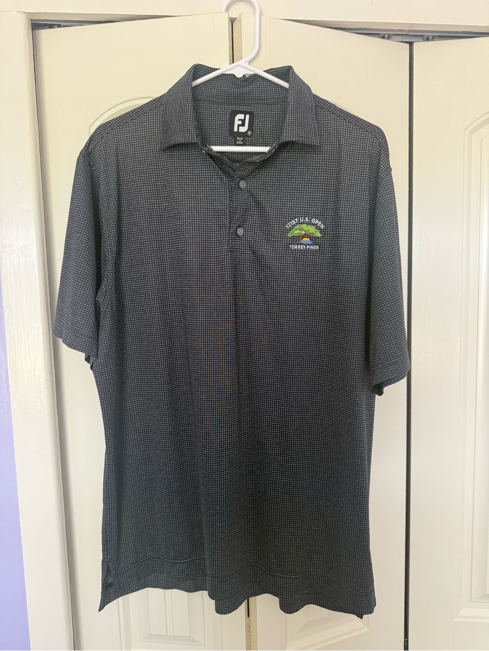FootJoy EUC Men’s 121st US Open Torrey Pines logo Charcoal Micro-Check Polo